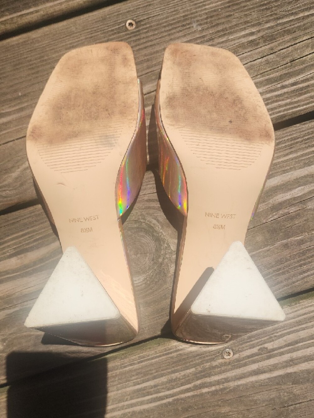 Nine West Yougo Iridescent Open-Toe Heeled Slide Sandals - Holographic 8.5 - Picture 3 of 11